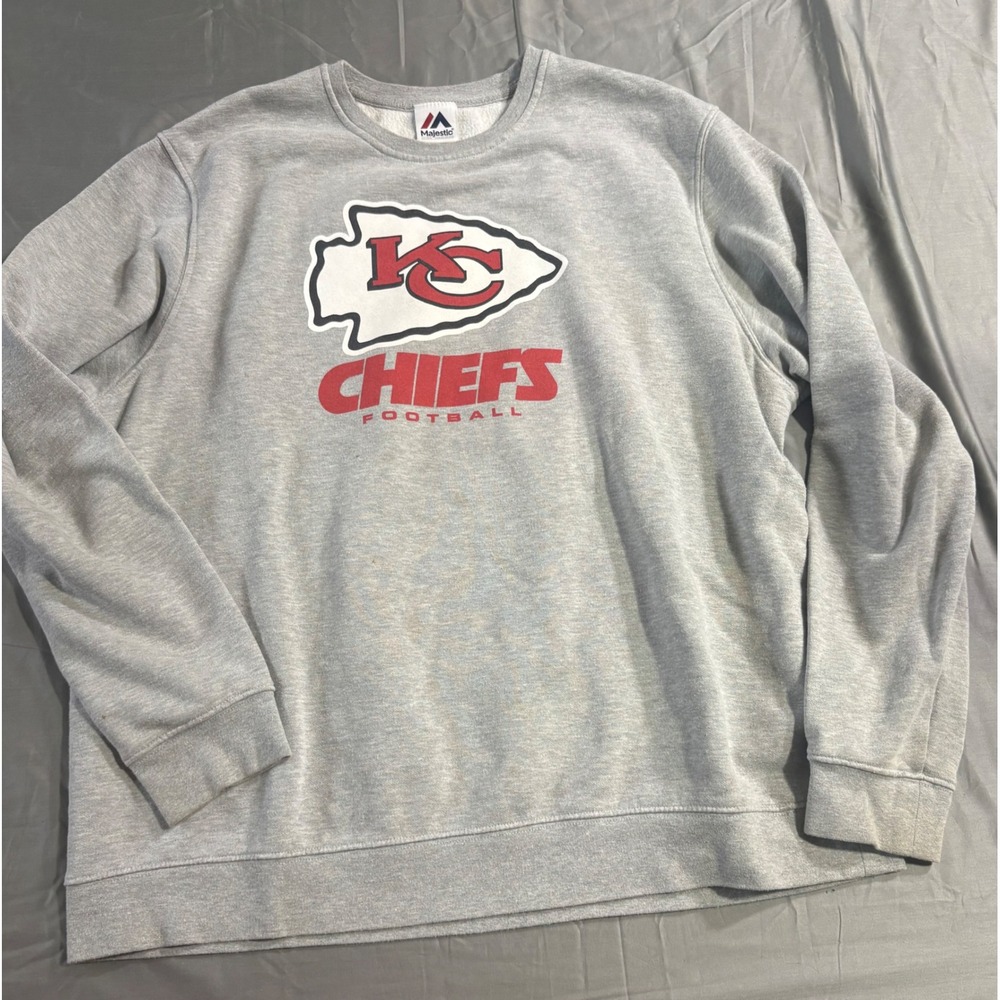 Majestic Mens Kansas City Chiefs Sweatshirt Gray XXL Crewneck Football Pullover